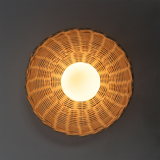 Bamboo glass globe wall sconce rustic — eco rattan lamp