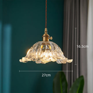 Clear flower pendant side angle — glass brass creative lamp
