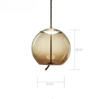 Adjustable Pendant Light – Designer Smoked Glass Lamp with Hemp Rope Accent