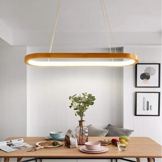 Natural Wood Pendant Light – LED Warm Ambiance Lighting for Dining Room