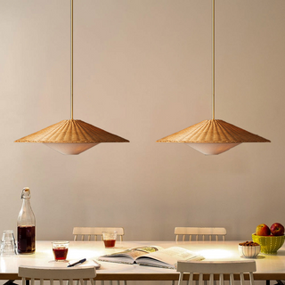 Bamboo rattan pendant showing handwoven pattern