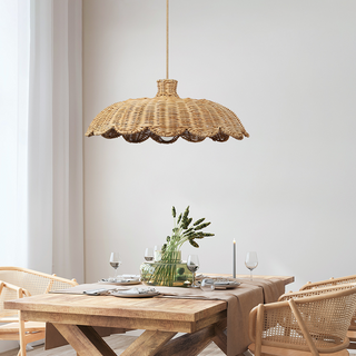Boho rattan pendant lamp with natural wood finish