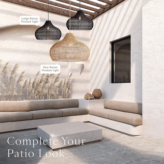 Rattan open-weave cage pendant for bright ambient kitchen
