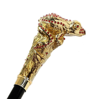 Gold plated frog handle Swarovski crystal Italian luxury walking cane close-up