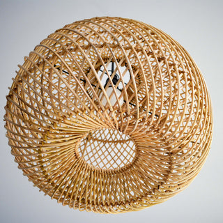 Rattan basket ceiling lamp — boho handmade living room