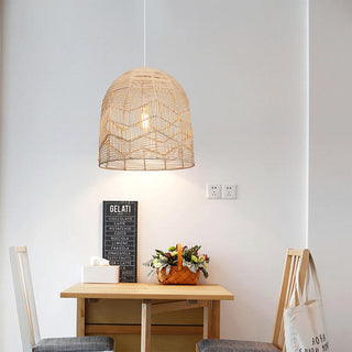 Handmade rattan basket pendant for vintage boho dining room