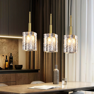 Ambient crystal pendant side view — romantic living room fixture