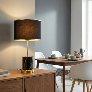 Night Lamp Gold Base – Fabric Lampshade with Touch Dimmer Light for Cozy Ambiance