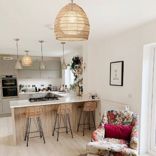 Vintage rattan pendant with boho basket-shaped shade