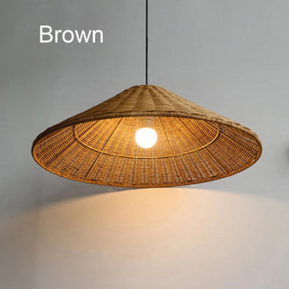 Woven Rattan Pendant Light - Retro Cone Boho Pendant Lighting With Adjustable Height