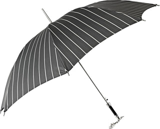 Black pinstripe sculpted jaguar handle automatic men's Italian umbrella side view