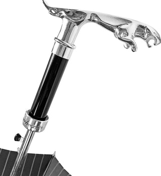 Black pinstripe sculpted jaguar handle automatic men's Italian umbrella open
