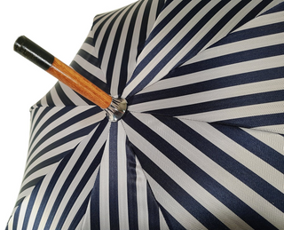Men's double canopy blue striped wind resistant luxury Italian umbrella close-up