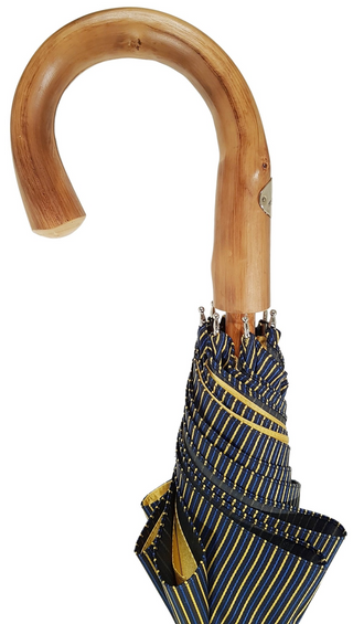 Men's striped double cloth chestnut wood handle handmade Italian umbrella open