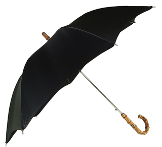 Automatic black men's silver frame Whanghee bamboo handle Italian umbrella close-up