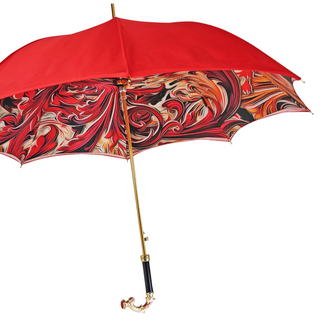 Red umbrella – 24K gold hand-painted handle close-up