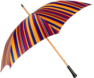 Handcrafted striped Italian satin leather handle wind resistant men's umbrella side