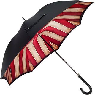 Handcrafted leather red cream striped black metal frame Italian umbrella side