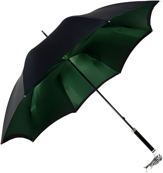 Men's double canopy black green dog handle luxury handmade Italian umbrella side