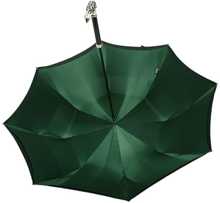 Men's double canopy black green dog handle luxury handmade Italian umbrella detail