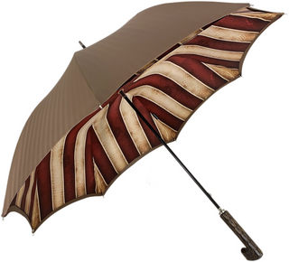 Handcrafted striped men's double canopy engraved wood handle Italian umbrella side