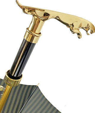 Black pinstripe gold jaguar handle luxury men's Italian umbrella detail