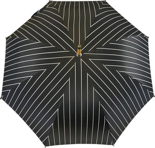 Men's double canopy grey blue striped jacquard chestnut handle Italian umbrella open