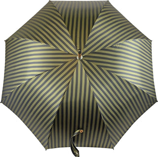 Classic green chestnut wood handle double cloth handcrafted Italian umbrella open