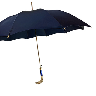 Luxury men's blue canopy 24K gold handle carbon fiber Italian umbrella side view