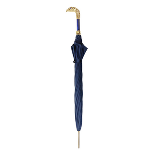 Luxury men's blue canopy 24K gold handle carbon fiber Italian umbrella close-up