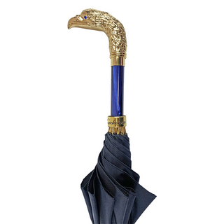 Luxury men's blue canopy 24K gold handle carbon fiber Italian umbrella canopy