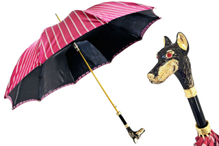 Luxury burgundy 24K gold handle handmade Italian men's umbrella front view