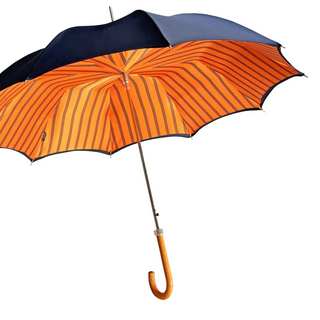 Navy automatic orange leather handle wind resistant men's Italian umbrella side