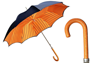 Navy automatic orange leather handle wind resistant men's Italian umbrella front