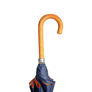 Navy automatic orange leather handle wind resistant men's Italian umbrella canopy