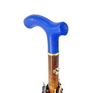 Orange striped artisan beech wood 24K gold plated Italian men's umbrella back