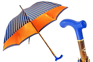 Orange striped artisan beech wood 24K gold plated Italian men's umbrella front