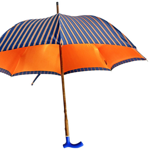 Orange striped artisan beech wood 24K gold plated Italian men's umbrella side