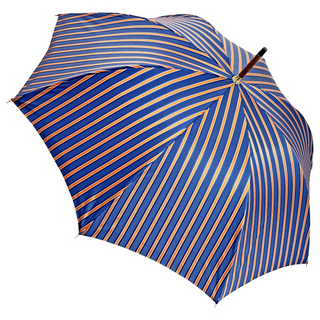 Orange striped artisan beech wood 24K gold plated Italian men's umbrella open