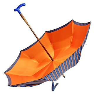 Orange striped artisan beech wood 24K gold plated Italian men's umbrella detail