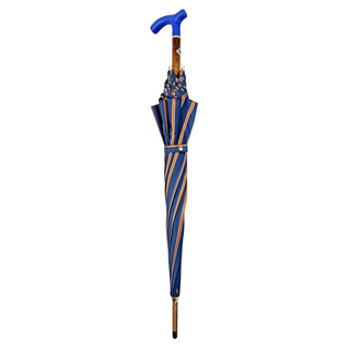 Orange striped artisan beech wood 24K gold plated Italian men's umbrella close-up