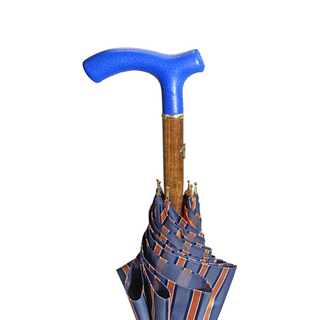 Orange striped artisan beech wood 24K gold plated Italian men's umbrella canopy