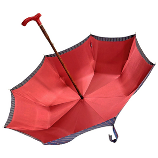 Burgundy gents leather handle wind resistant handmade Italian umbrella top view