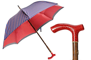 Burgundy gents leather handle wind resistant handmade Italian umbrella front