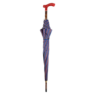 Burgundy gents leather handle wind resistant handmade Italian umbrella close-up