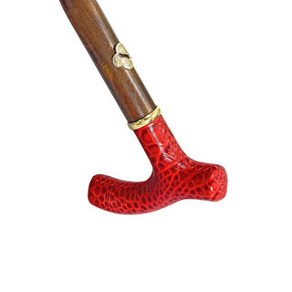 Burgundy gents leather handle wind resistant handmade Italian umbrella detail