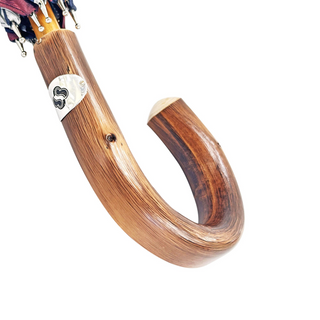 Double canopy grey striped jacquard chestnut wood handle Italian umbrella back