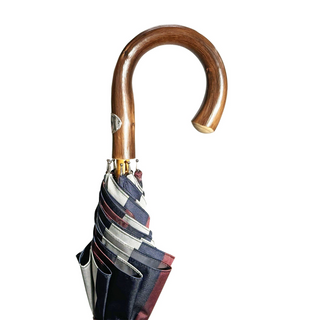 Double canopy grey striped jacquard chestnut wood handle Italian umbrella canopy