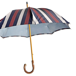 Double canopy grey striped jacquard chestnut wood handle Italian umbrella side