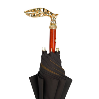 Double canopy jacquard fabric 24K gold handle handmade Italian men's umbrella canopy